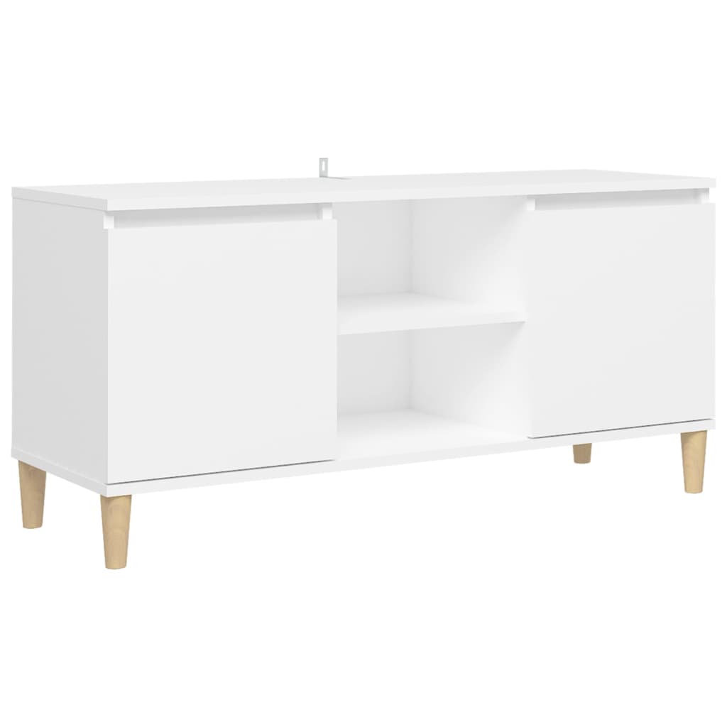 Meuble TV avec pieds en bois massif blanc 103,5x30x50 cm