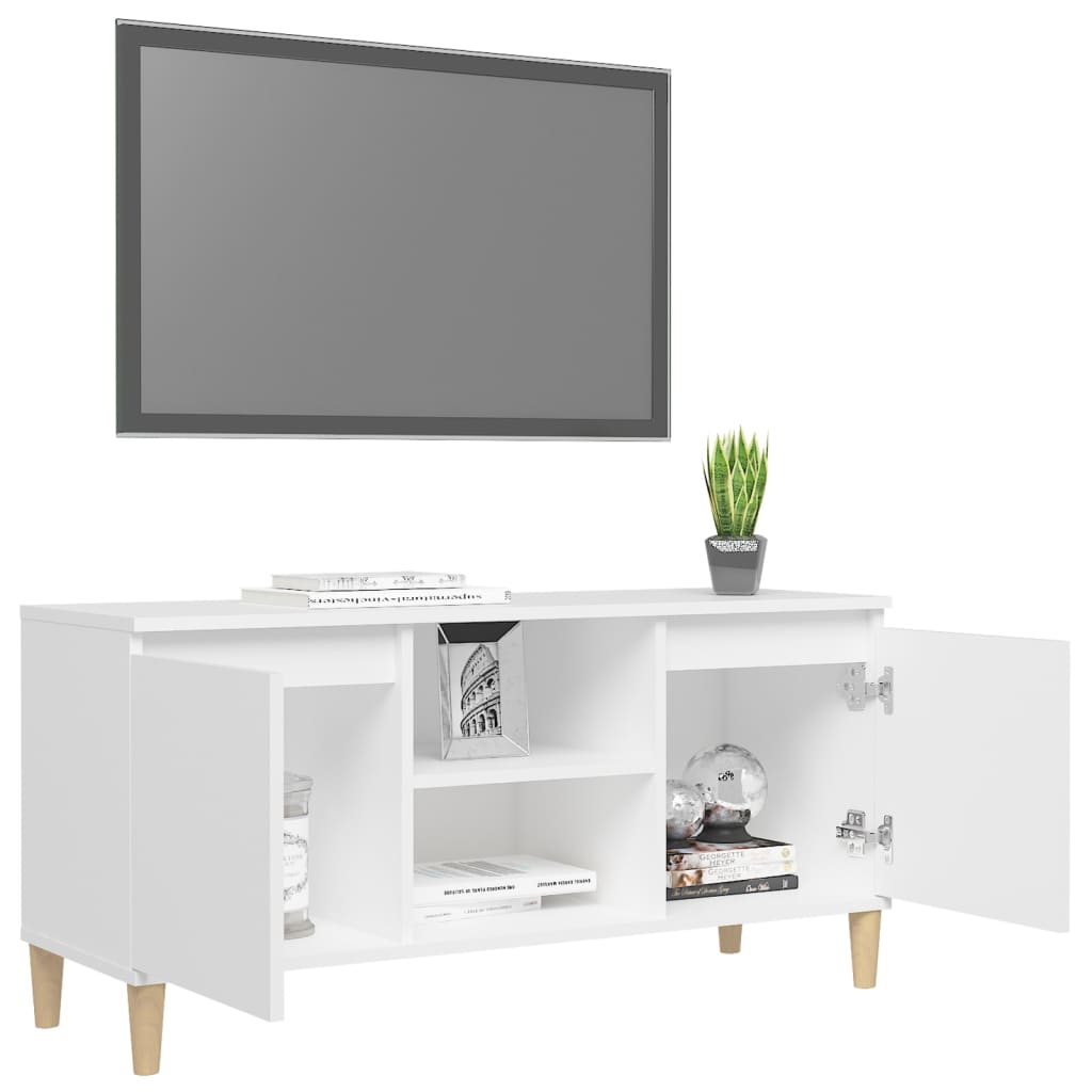 Meuble TV avec pieds en bois massif blanc 103,5x30x50 cm