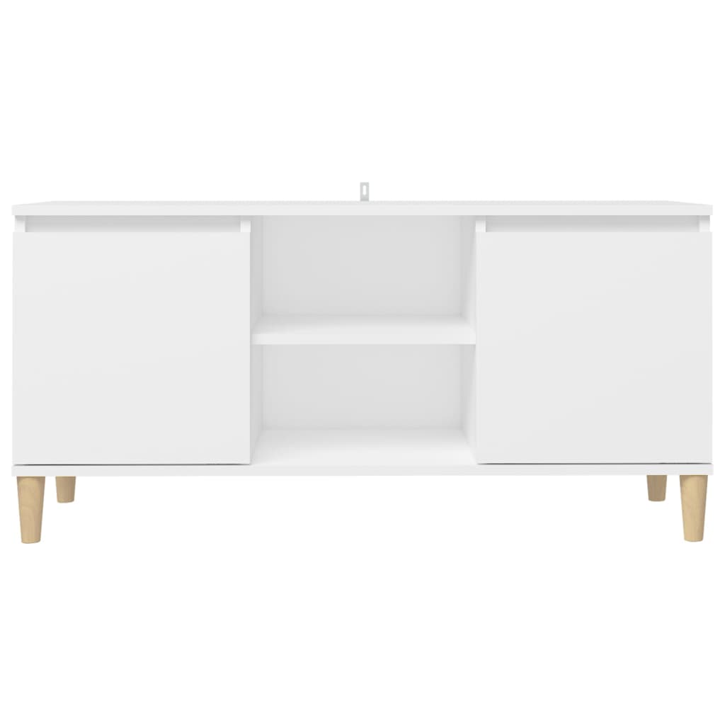 Meuble TV avec pieds en bois massif blanc 103,5x30x50 cm