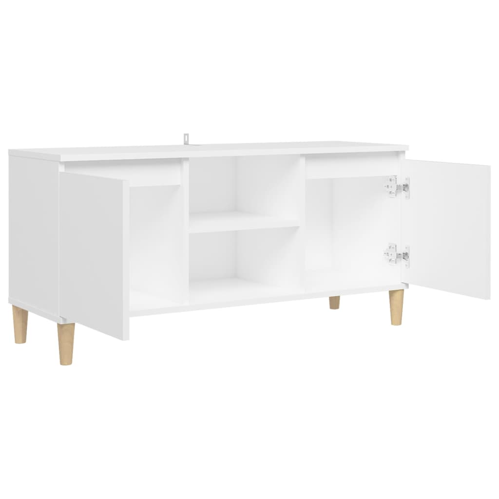 Meuble TV avec pieds en bois massif blanc 103,5x30x50 cm