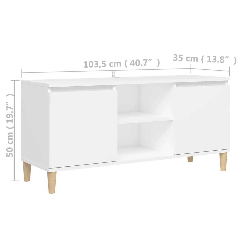 Meuble TV avec pieds en bois massif blanc 103,5x30x50 cm