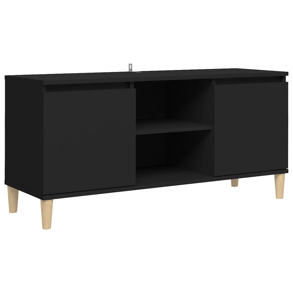Meuble TV avec pieds en bois massif noir 103,5x35x50 cm
