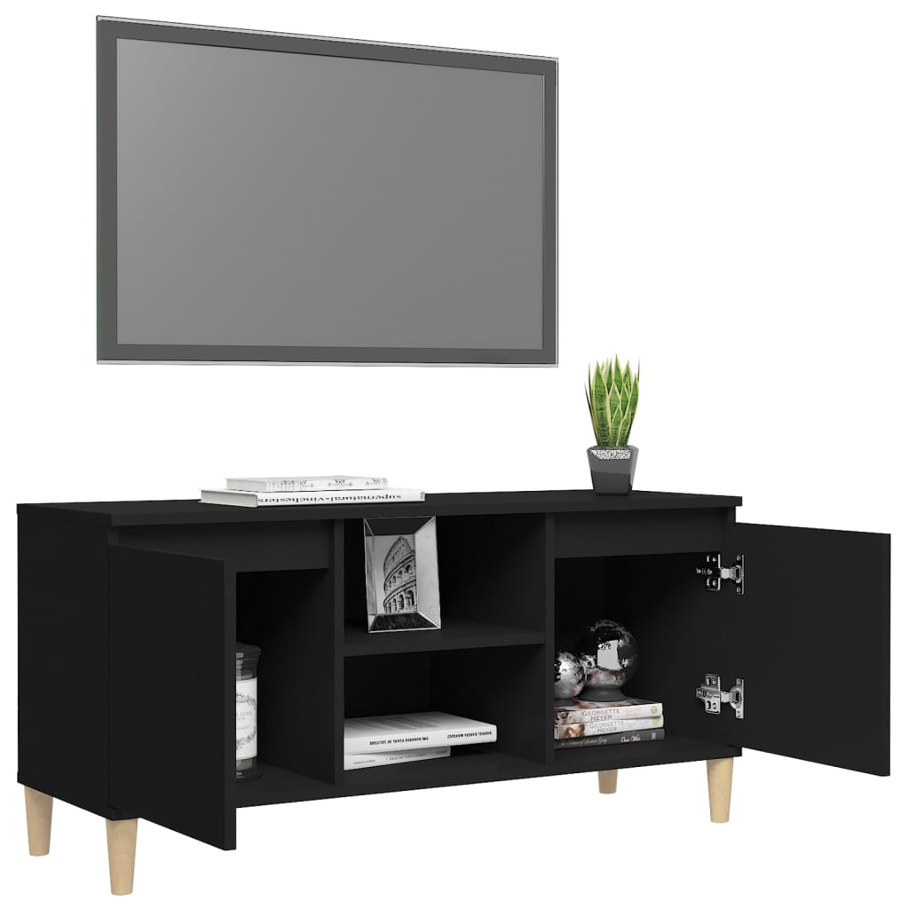 Meuble TV avec pieds en bois massif noir 103,5x35x50 cm