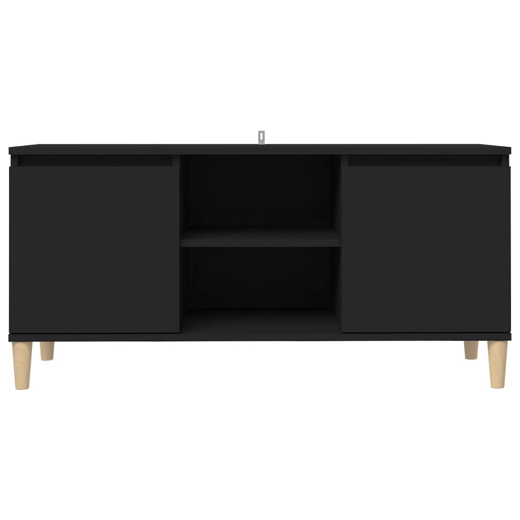 Meuble TV avec pieds en bois massif noir 103,5x35x50 cm