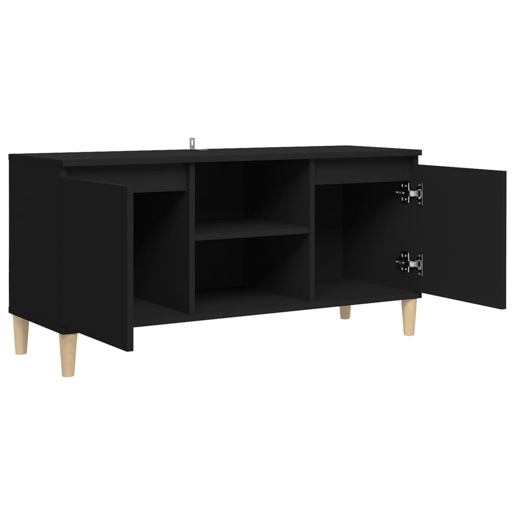 Meuble TV avec pieds en bois massif noir 103,5x35x50 cm
