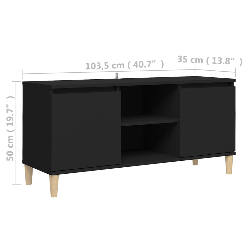 Meuble TV avec pieds en bois massif noir 103,5x35x50 cm