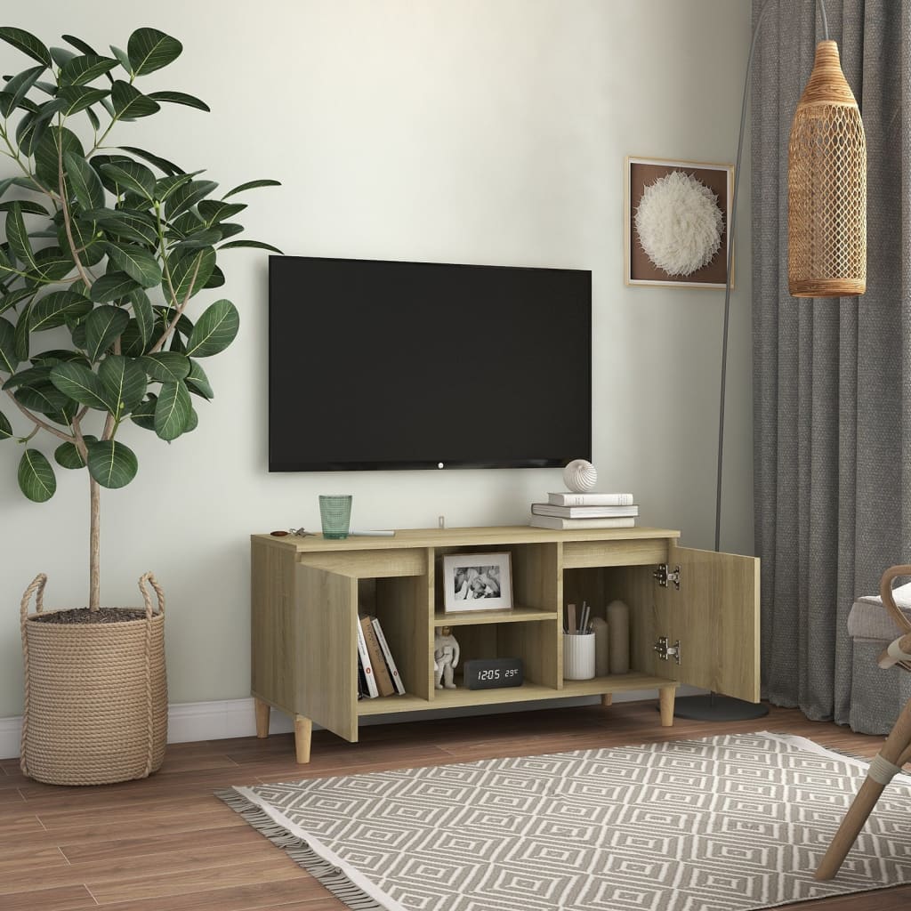 Meuble TV avec pieds en bois massif Chêne Sonoma 103,5x35x50 cm