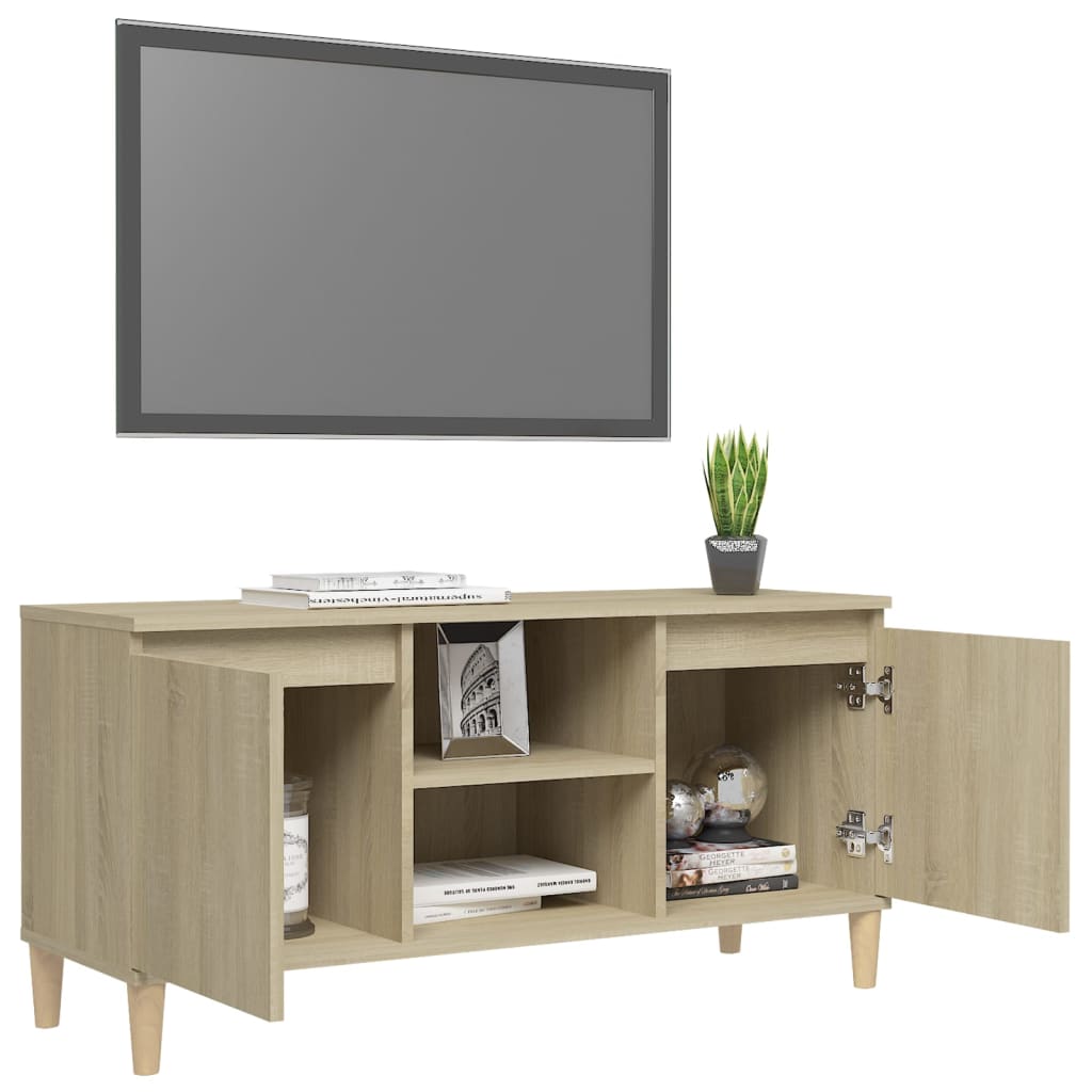 Meuble TV avec pieds en bois massif Chêne Sonoma 103,5x35x50 cm