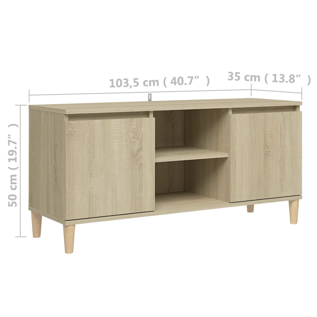 Meuble TV avec pieds en bois massif Chêne Sonoma 103,5x35x50 cm