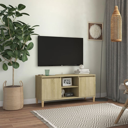 Meuble TV avec pieds en bois massif Chêne Sonoma 103,5x35x50 cm