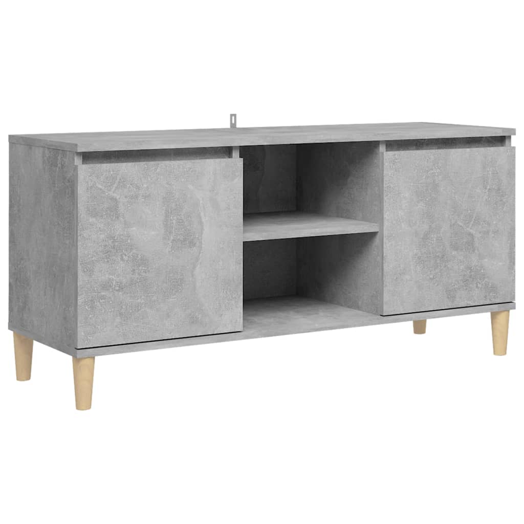 Meuble TV avec pieds en bois massif gris béton 103,5x35x50 cm