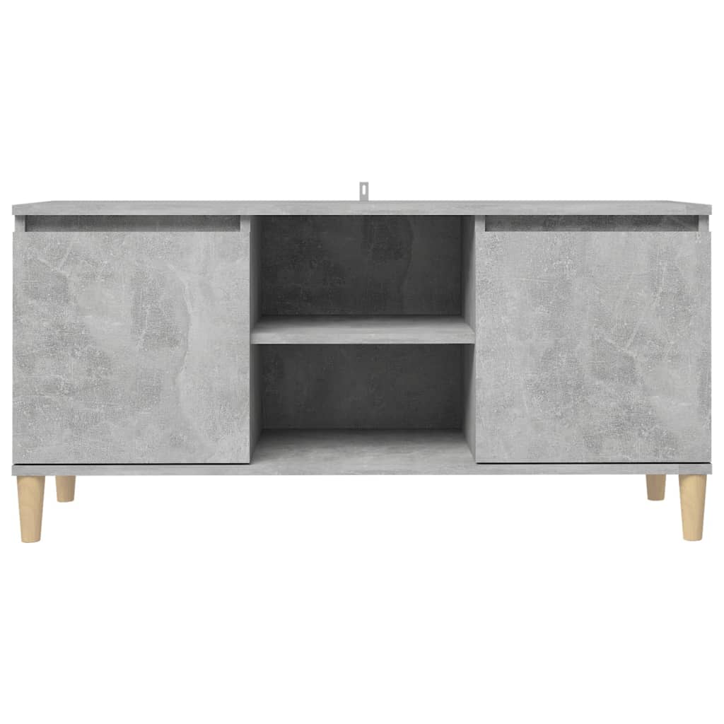 Meuble TV avec pieds en bois massif gris béton 103,5x35x50 cm