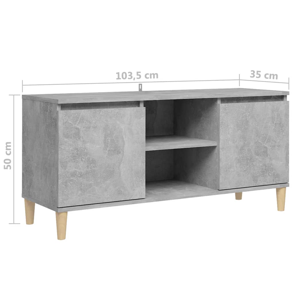 Meuble TV avec pieds en bois massif gris béton 103,5x35x50 cm