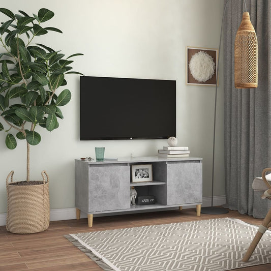 Meuble TV avec pieds en bois massif gris béton 103,5x35x50 cm
