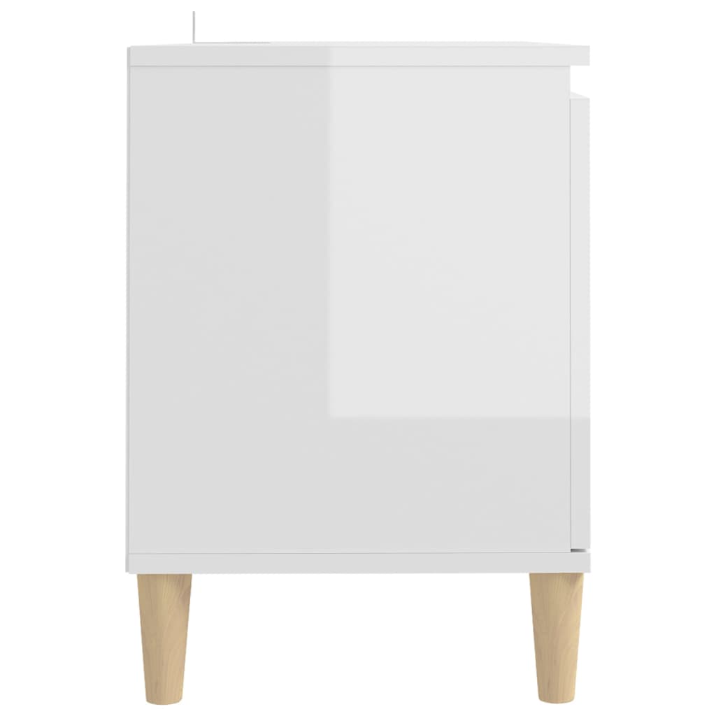 Meuble TV avec pieds en bois massif blanc brillant 103,5x35x50 cm