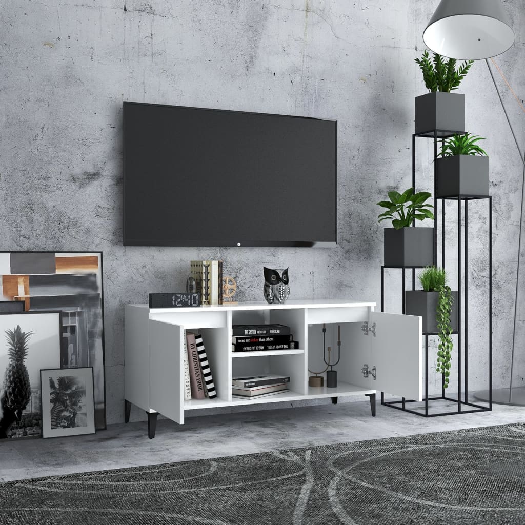 Meuble TV avec pieds en métal blanc 103,5x35x50 cm