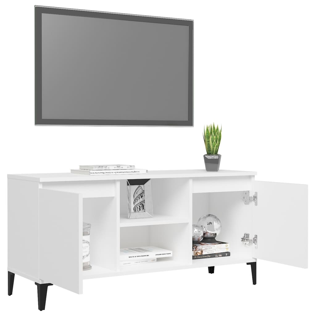 Meuble TV avec pieds en métal blanc 103,5x35x50 cm