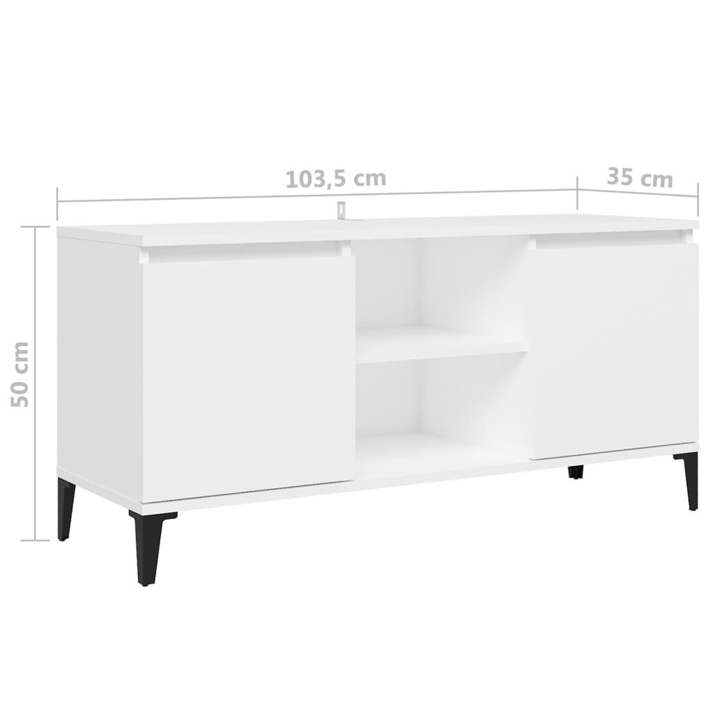 Meuble TV avec pieds en métal blanc 103,5x35x50 cm