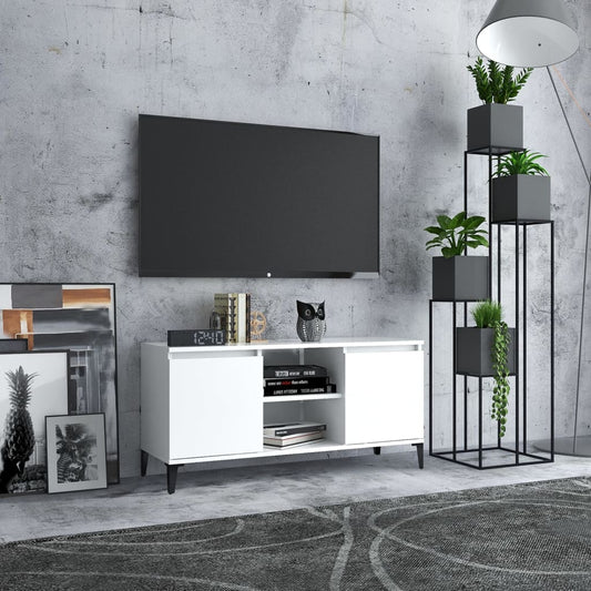 Meuble TV avec pieds en métal blanc 103,5x35x50 cm