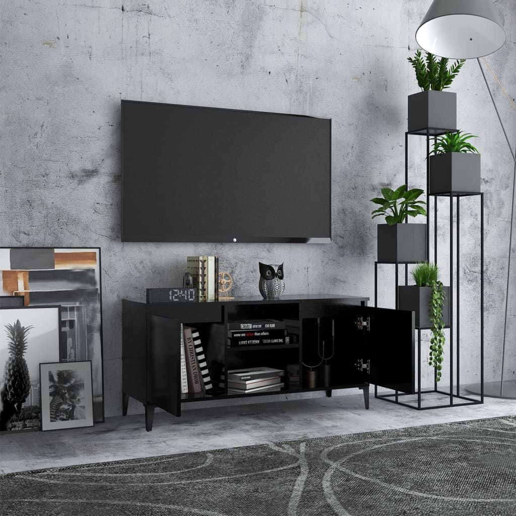 Meuble TV avec pieds en métal noir 103,5x35x50 cm