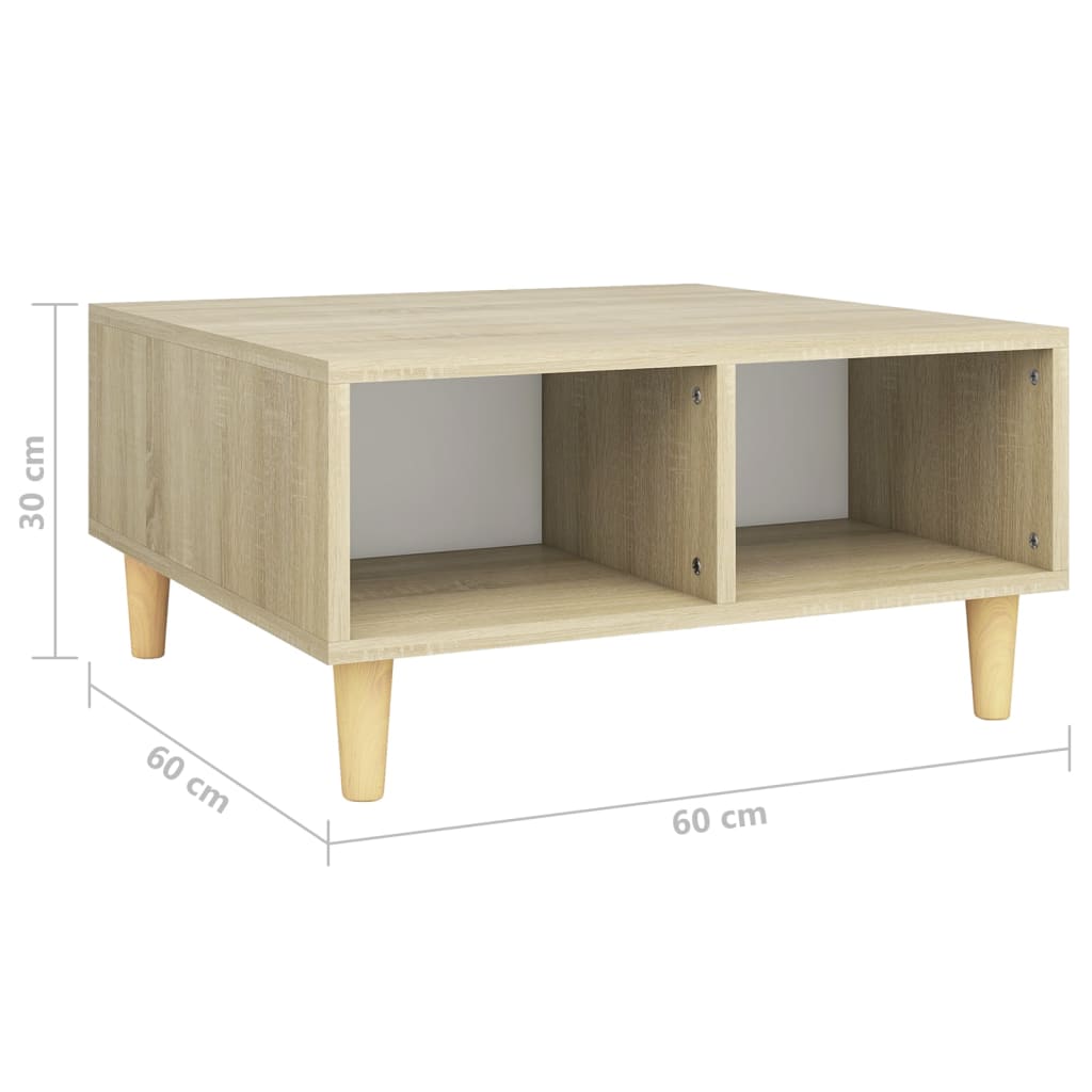 Couchtisch Weiß Sonoma-Eiche 60x60x30 cm Holzwerkstoff