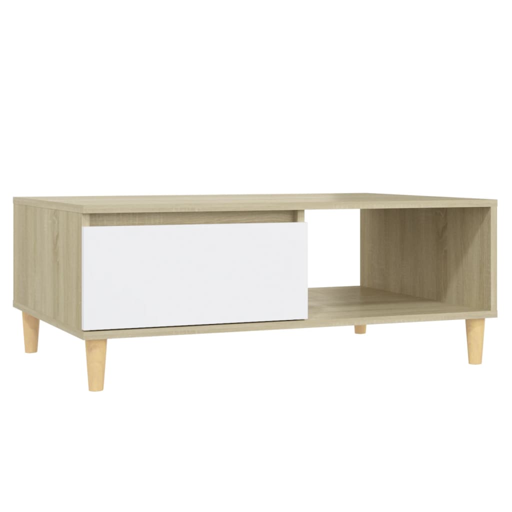 Couchtisch Weiß und Sonoma-Eiche 90x60x35 cm Holzwerkstoff