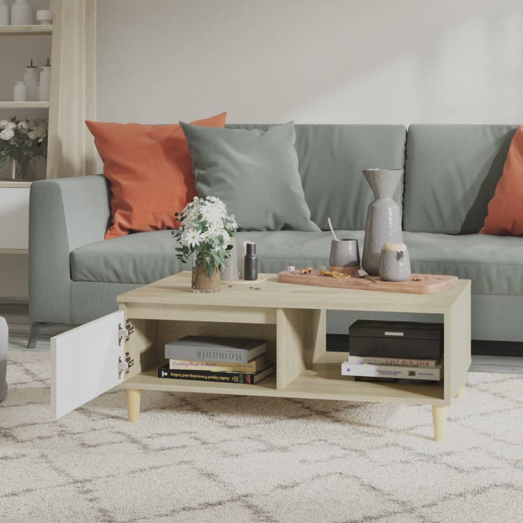 Couchtisch Weiß und Sonoma-Eiche 90x60x35 cm Holzwerkstoff