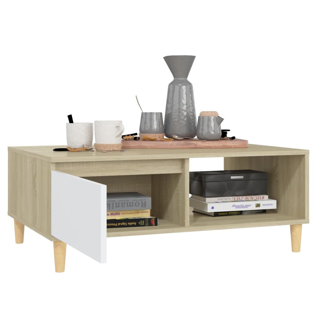 Couchtisch Weiß und Sonoma-Eiche 90x60x35 cm Holzwerkstoff