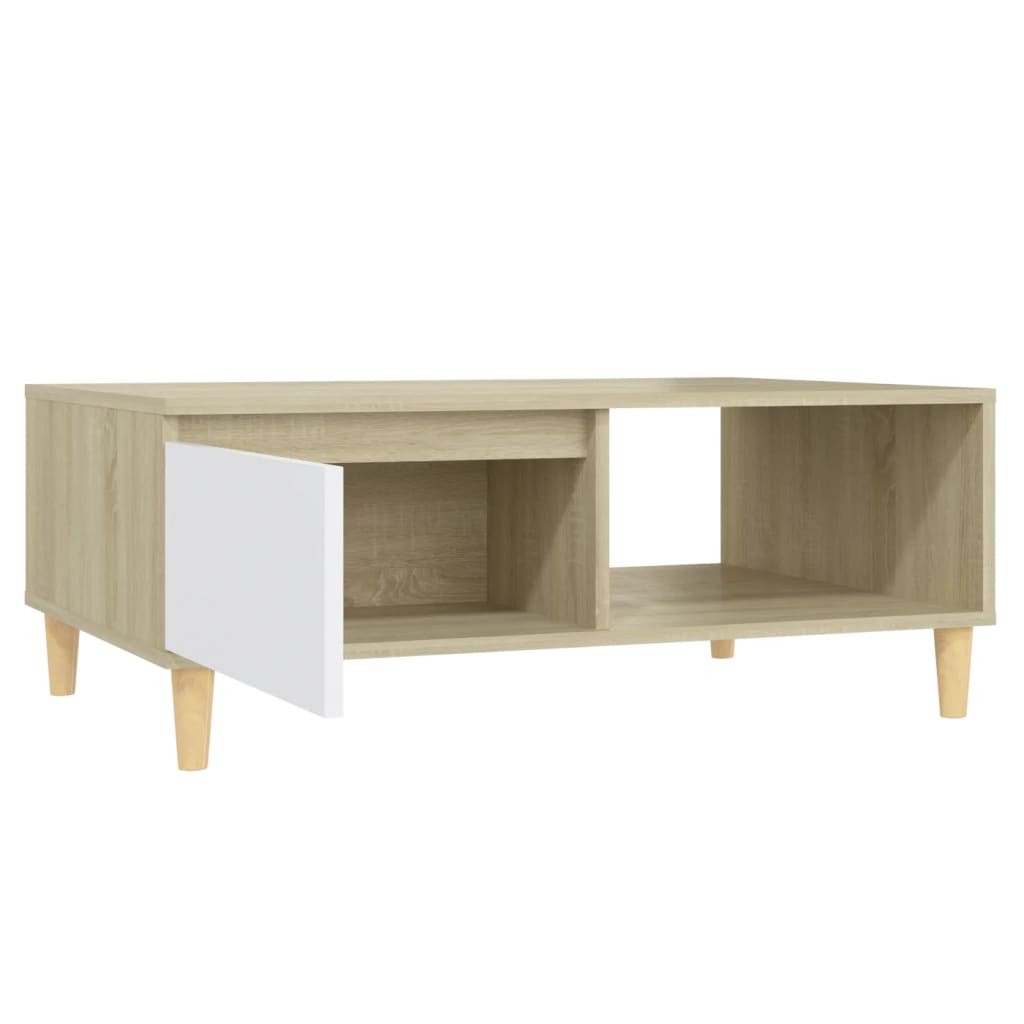 Couchtisch Weiß und Sonoma-Eiche 90x60x35 cm Holzwerkstoff