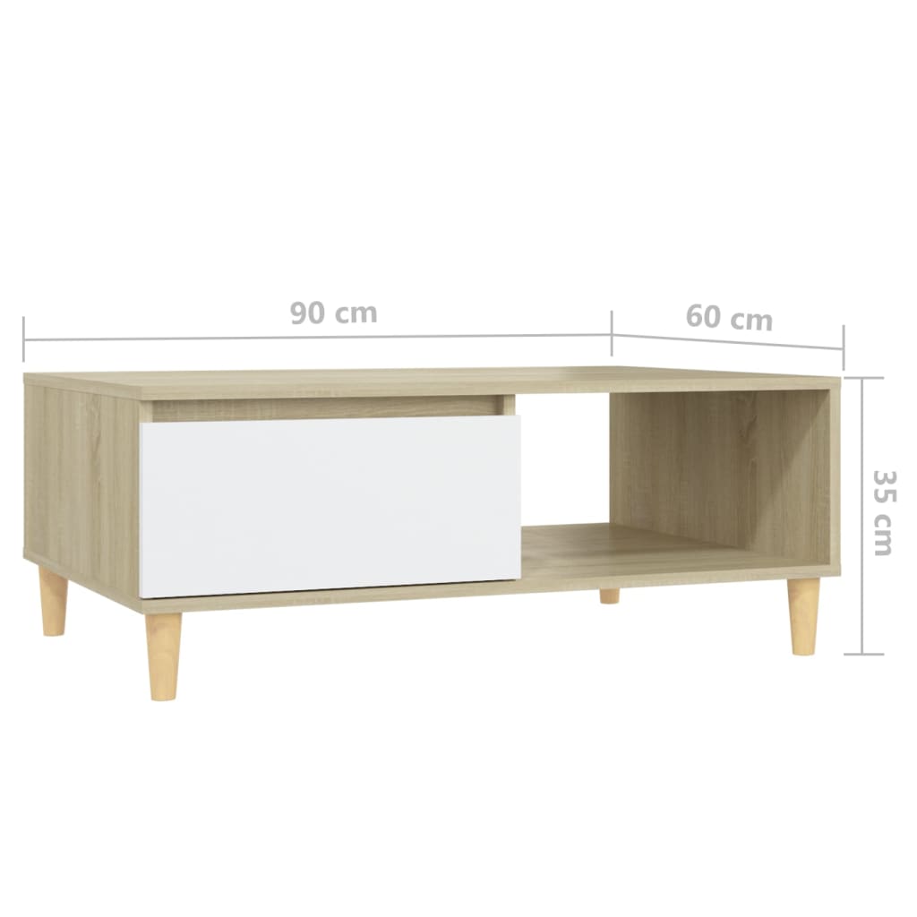 Couchtisch Weiß und Sonoma-Eiche 90x60x35 cm Holzwerkstoff