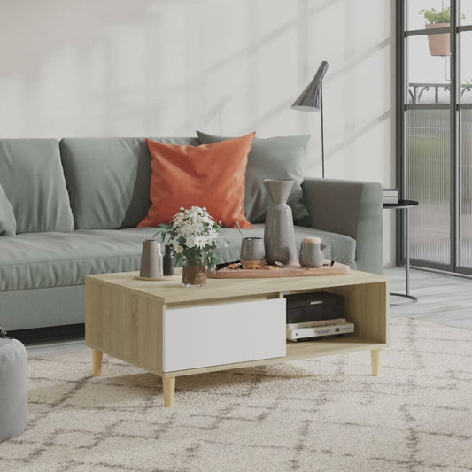 Couchtisch Weiß und Sonoma-Eiche 90x60x35 cm Holzwerkstoff