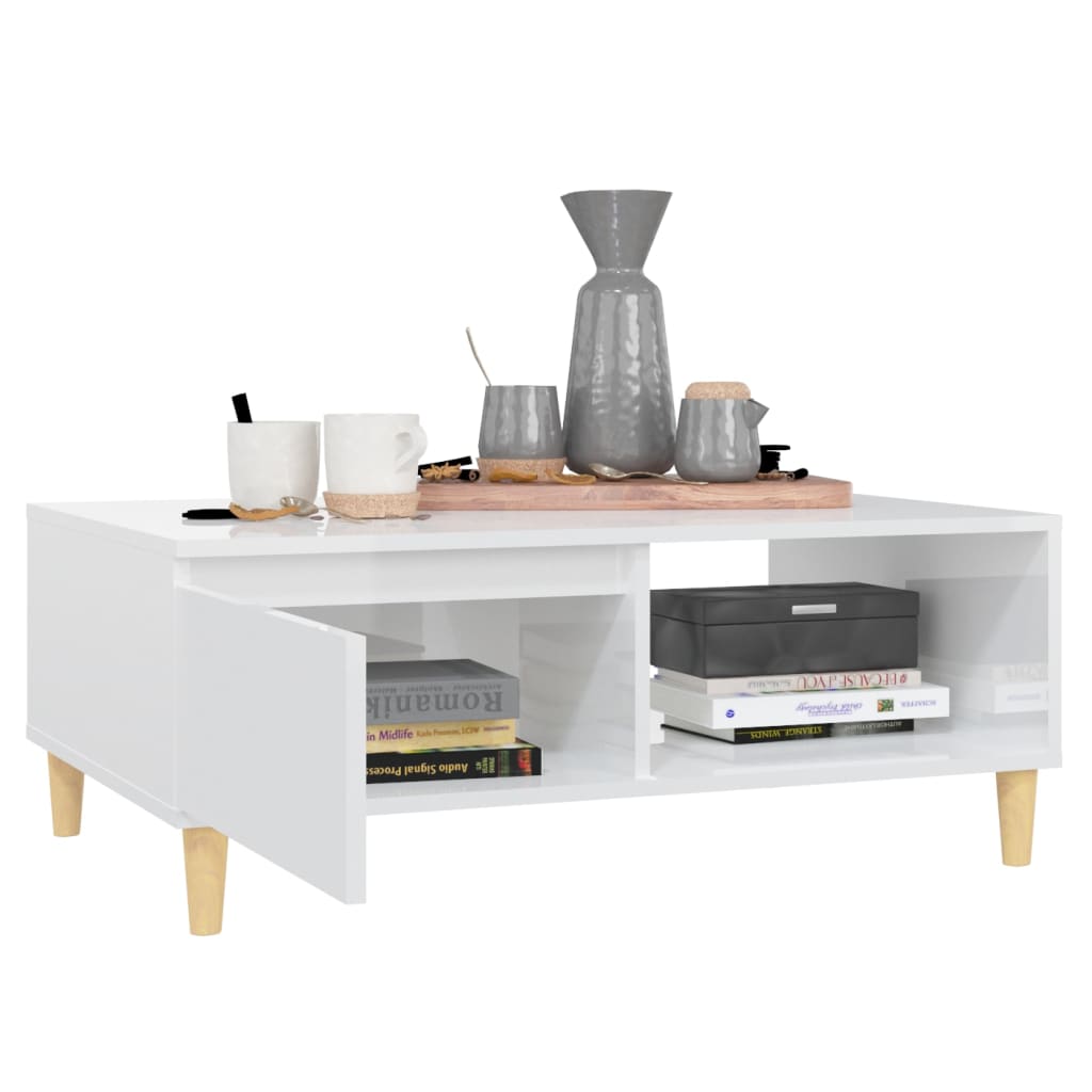 Table basse blanc brillant 90x60x35 cm en bois