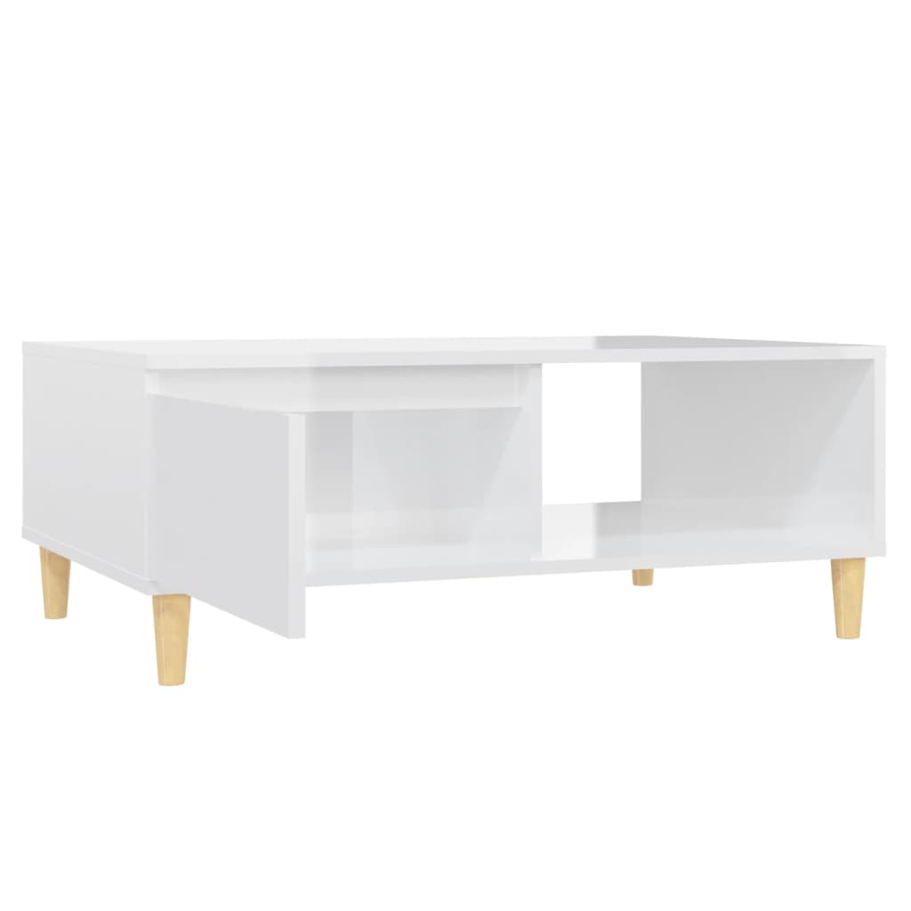 Table basse blanc brillant 90x60x35 cm en bois