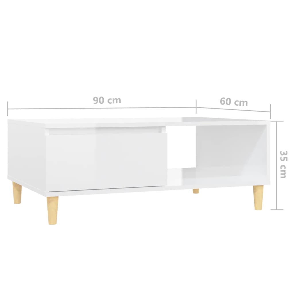 Table basse blanc brillant 90x60x35 cm en bois
