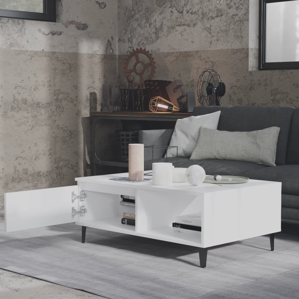 Table basse blanche 90x60x35 cm en bois