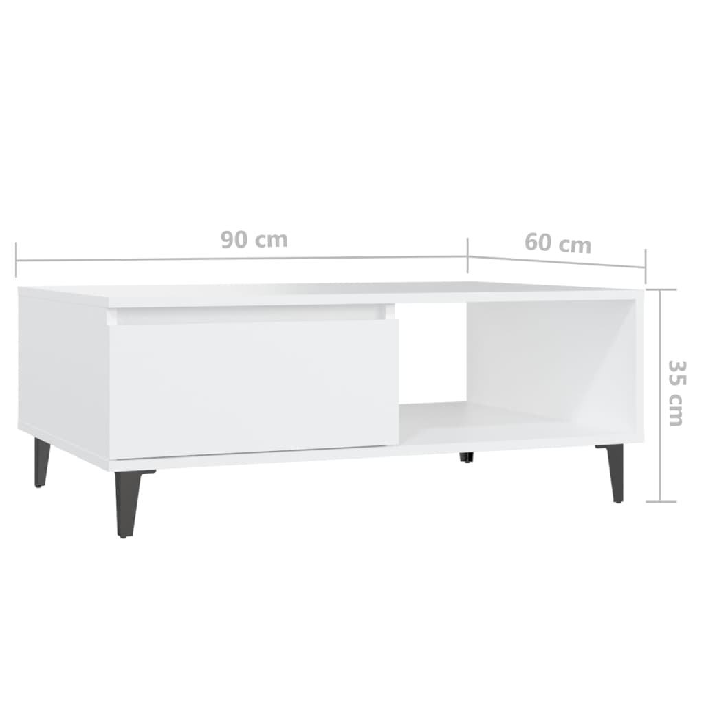 Table basse blanche 90x60x35 cm en bois
