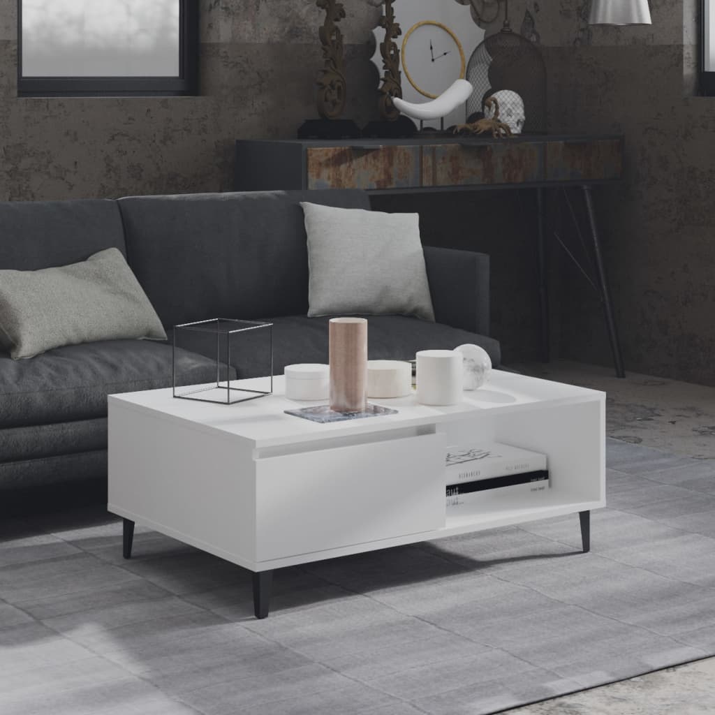 Table basse blanche 90x60x35 cm en bois