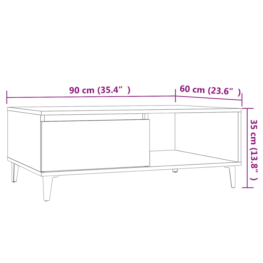 Table basse gris béton 90x60x35 cm en bois