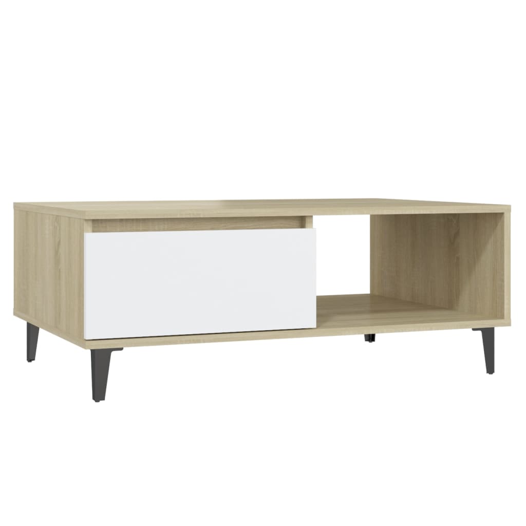 Table basse blanc et chêne Sonoma 90x60x35 cm matière bois