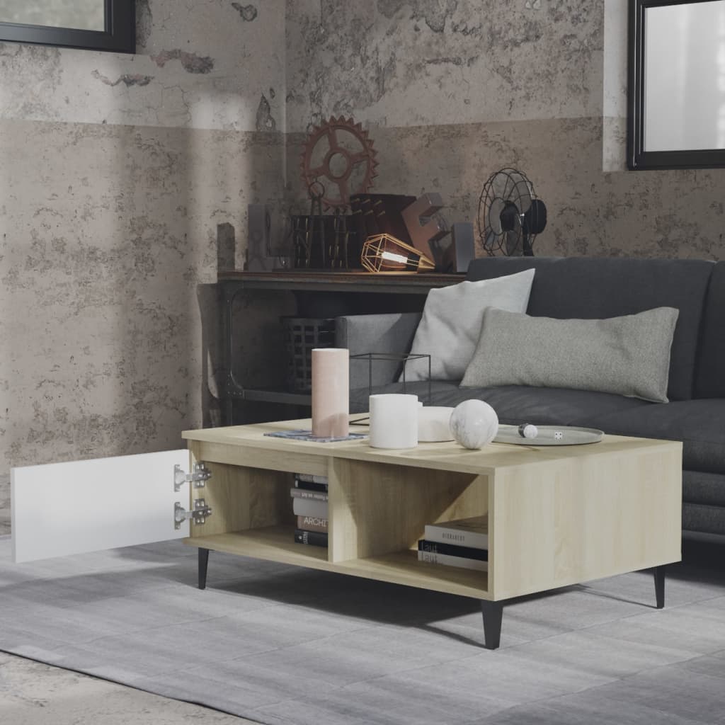 Table basse blanc et chêne Sonoma 90x60x35 cm matière bois