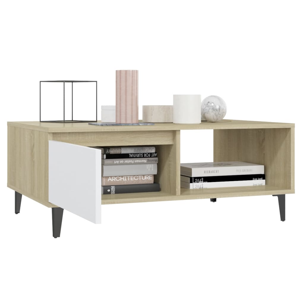 Table basse blanc et chêne Sonoma 90x60x35 cm matière bois