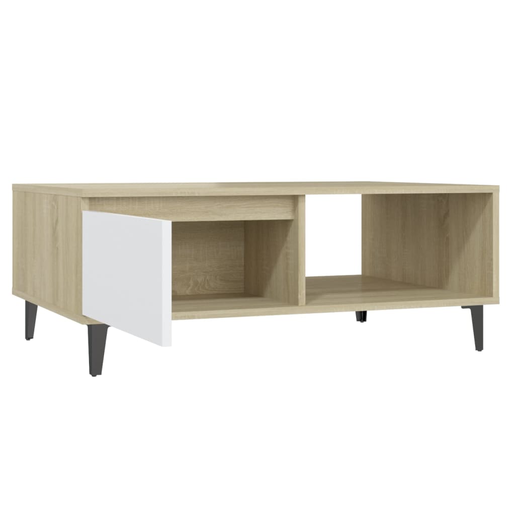 Table basse blanc et chêne Sonoma 90x60x35 cm matière bois