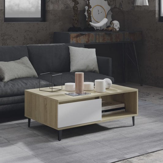 Table basse blanc et chêne Sonoma 90x60x35 cm matière bois