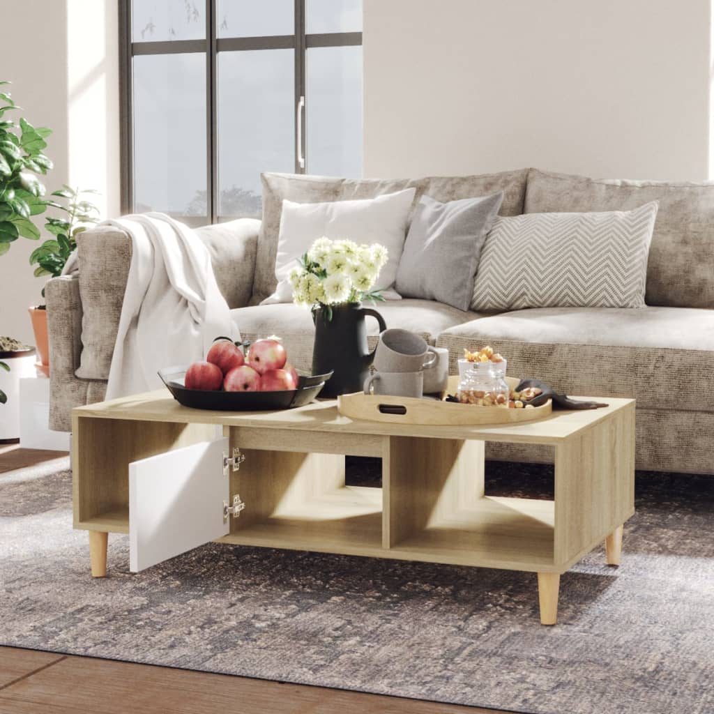 Couchtisch Weiß und Sonoma-Eiche 103,5x60x35 cm Holzwerkstoff