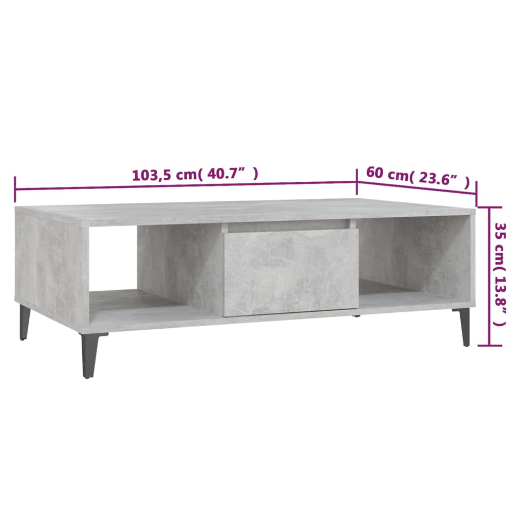 Table basse gris béton 103,5x60x35 cm en bois