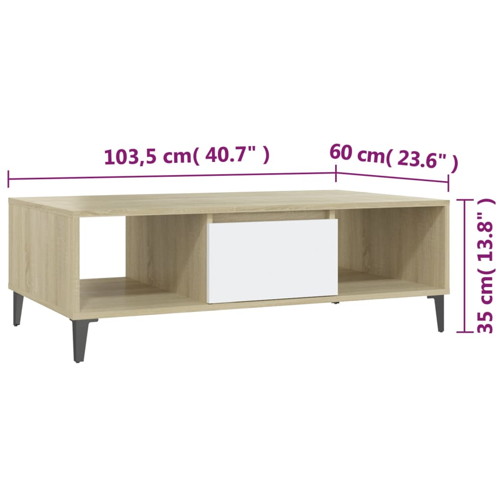 Coffee table white and Sonoma oak 103.5x60x35 cm wood material