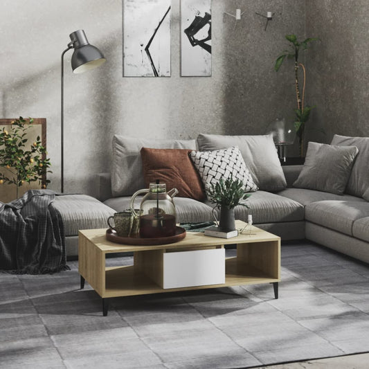 Coffee table white and Sonoma oak 103.5x60x35 cm wood material