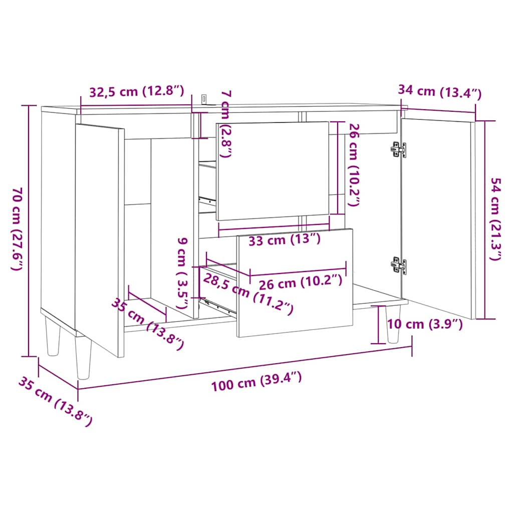 Sideboard Weiß 101x35x70 cm Holzwerkstoff