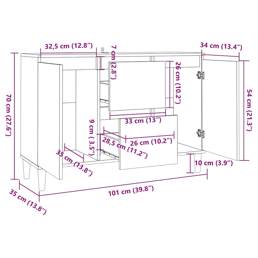 Sideboard Betongrau 101x35x70 cm Holzwerkstoff