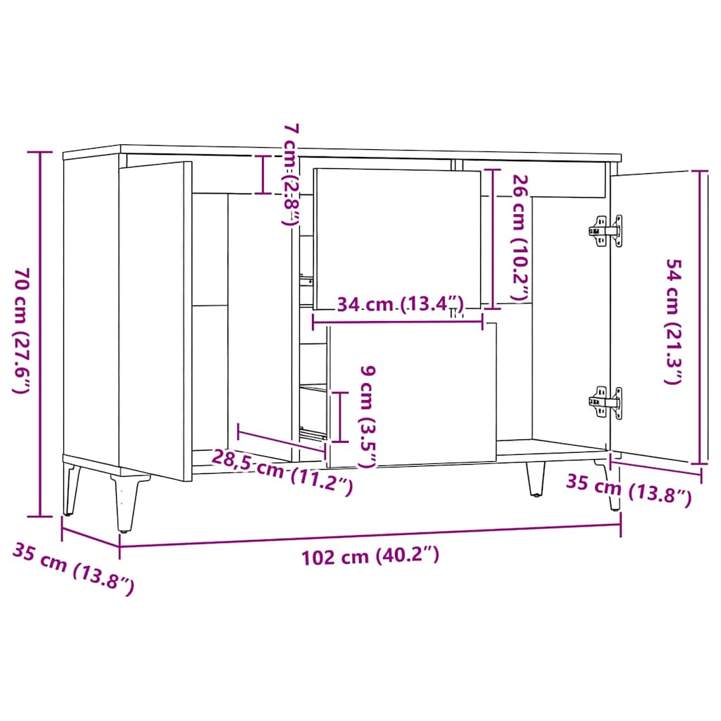 Sideboard Weiß 102x35x70 cm Holzwerkstoff